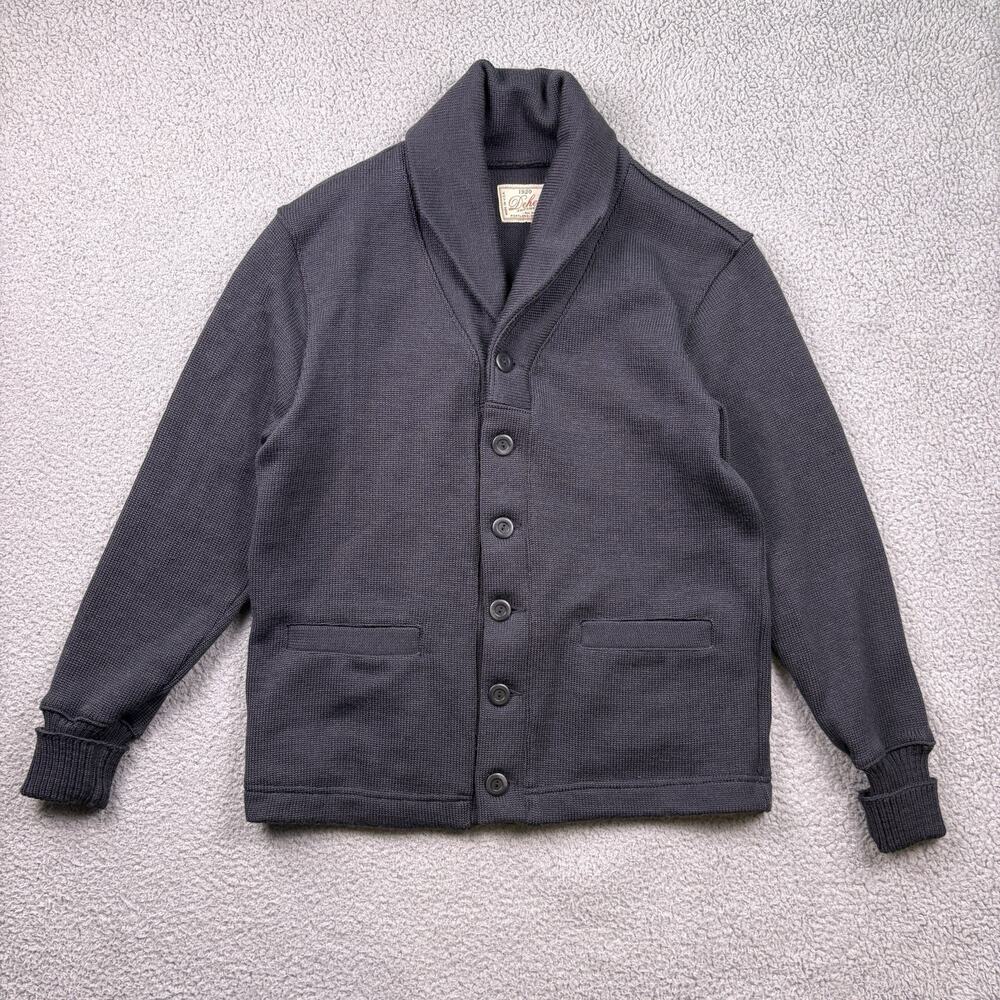 Dehen 1920 Sweater Mens Medium Black Cardigan Shawl Heavyweight Elbow Patches